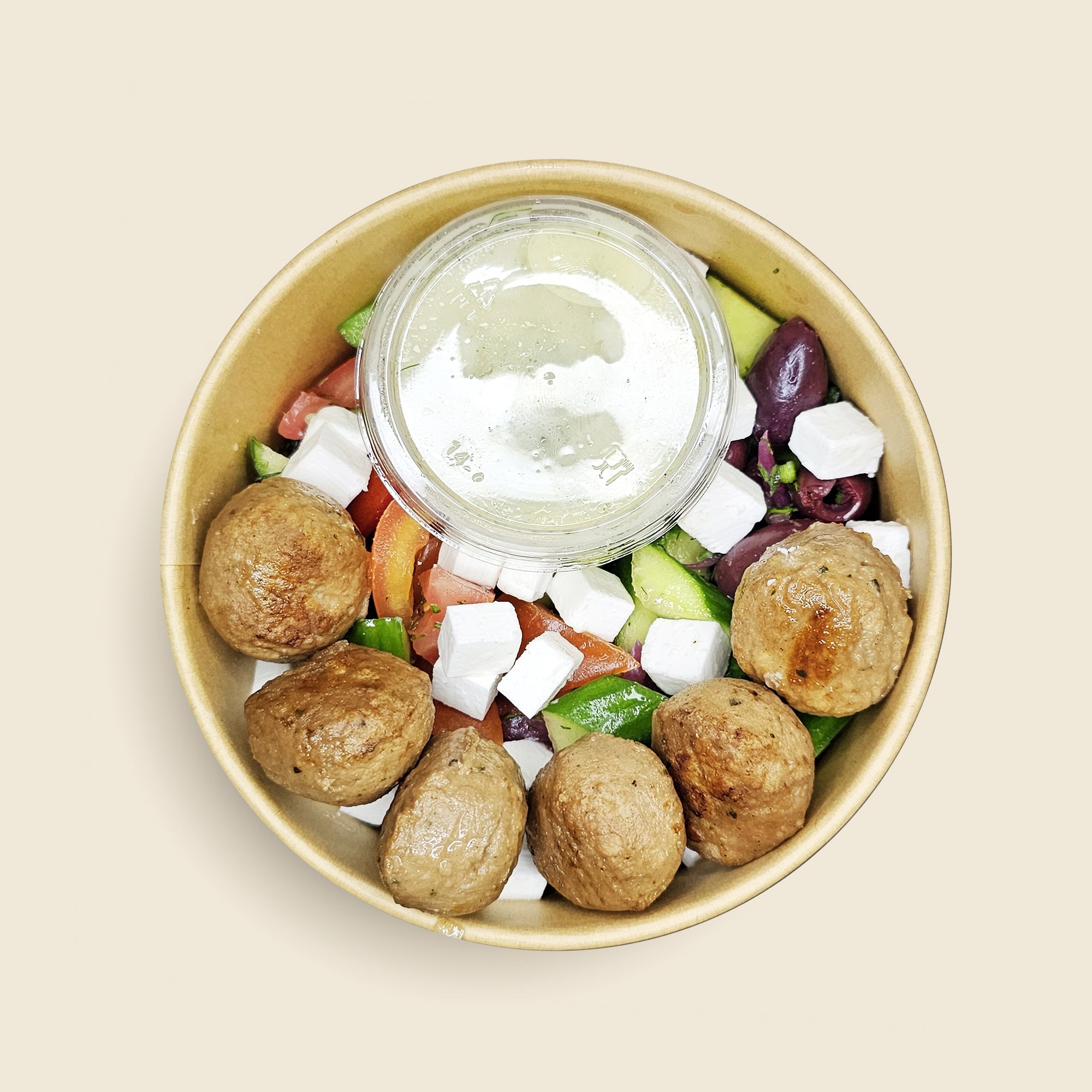 Greek Salad w/ Vegan Meatballs